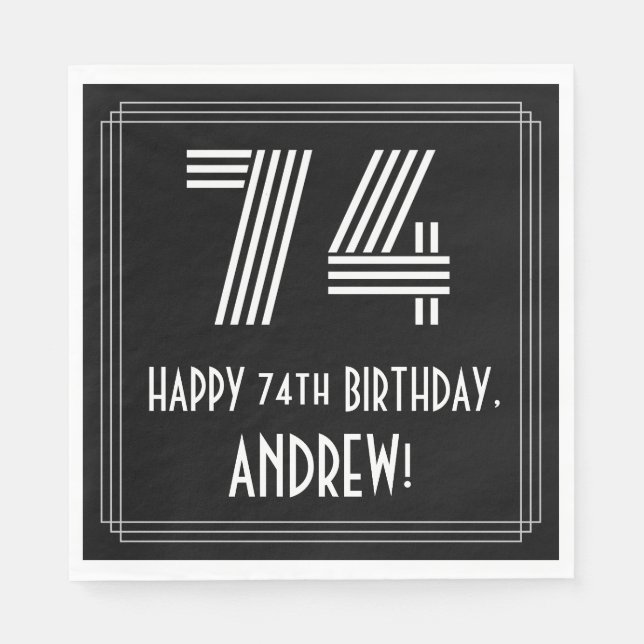 74:e födelsedagen: Art Deco Inspired Titta "74" +  Pappersservett (Framsidan)