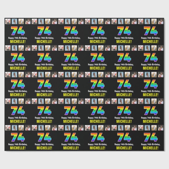 74:e födelsedagen: Regnbåge "74"; Anpassningsbar F Presentpapper (Platt)