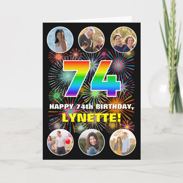 74:e födelsedagen: Roligtens regnbågsnr, eget namn Kort (Framsida)