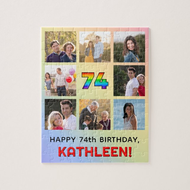 74:e födelsedagen: Roligtens regnbågsnr, eget namn Pussel (Vertikal)