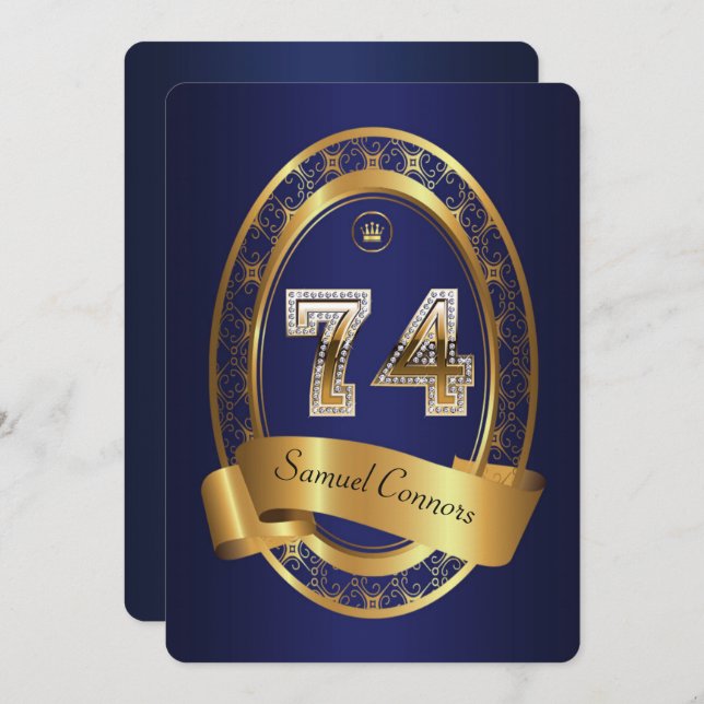 74:e,födelsedagsfest kvinna man,elegant färg inbjudningar (Fram/baksida)