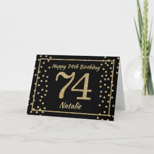 74:e födelsedagskortet Black and Guld Glitter Conf Kort
