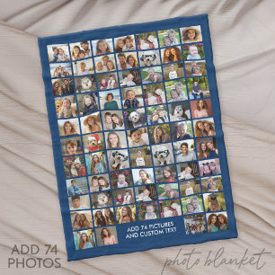 74 Fotokollage Grid - Anpassad text - Svart Fleecefilt