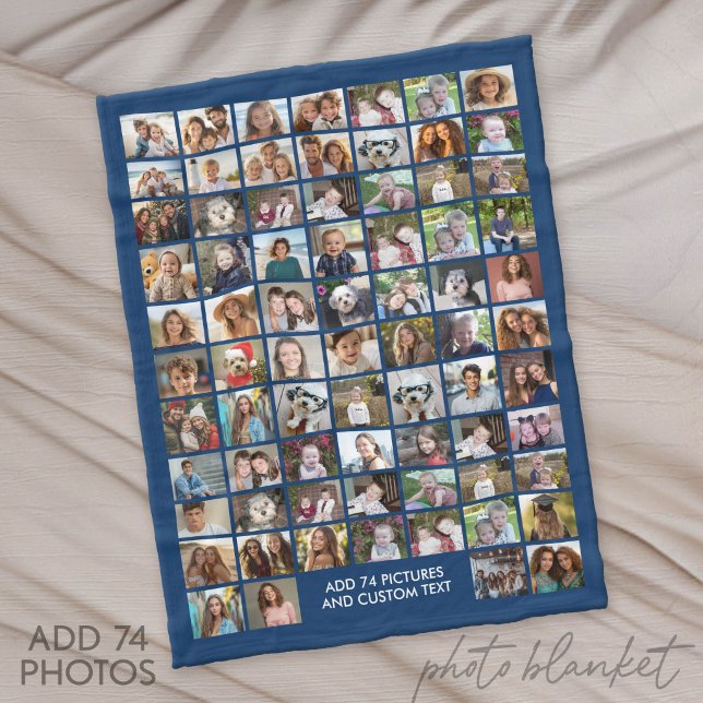 74 Fotokollage Grid - Anpassad text - Svart Fleecefilt (Custom Fleece Blanket with Photo Collage)
