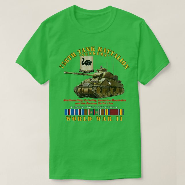 758:e Tanken Battalion Tuskers med Tank WWII EU SV T Shirt (Design framsida)