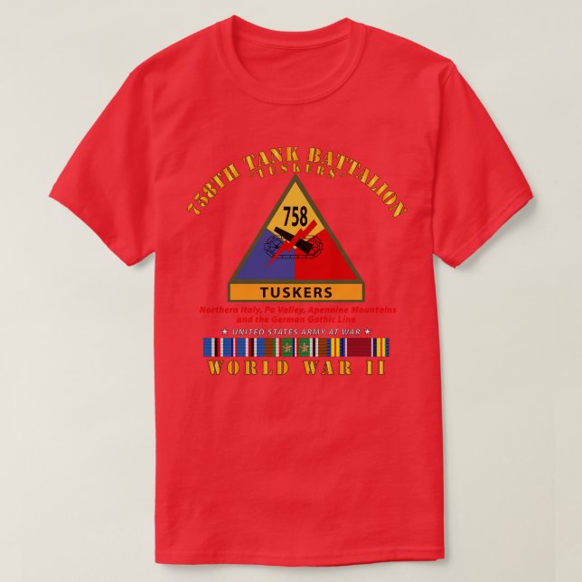 758:e Tanken Battalion Tuskers w SSI Namn Tape WWI T Shirt (Design framsida)