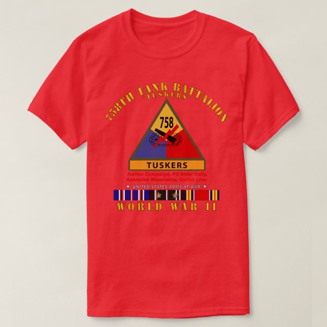 758:e Tanken Battalion Tuskers w SSI Namn Tape WWI T Shirt (Design framsida)
