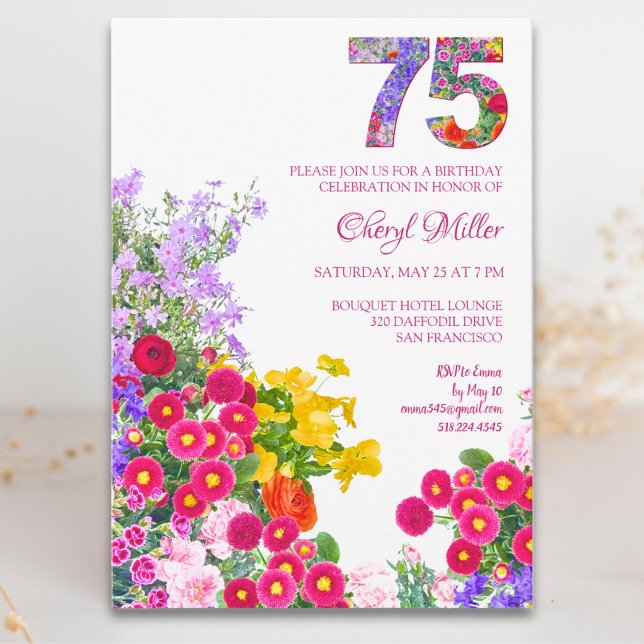 75 år Elegant trädgårdsblomma – 75-årsdag Inbjudningar (Skapare uppladdad)