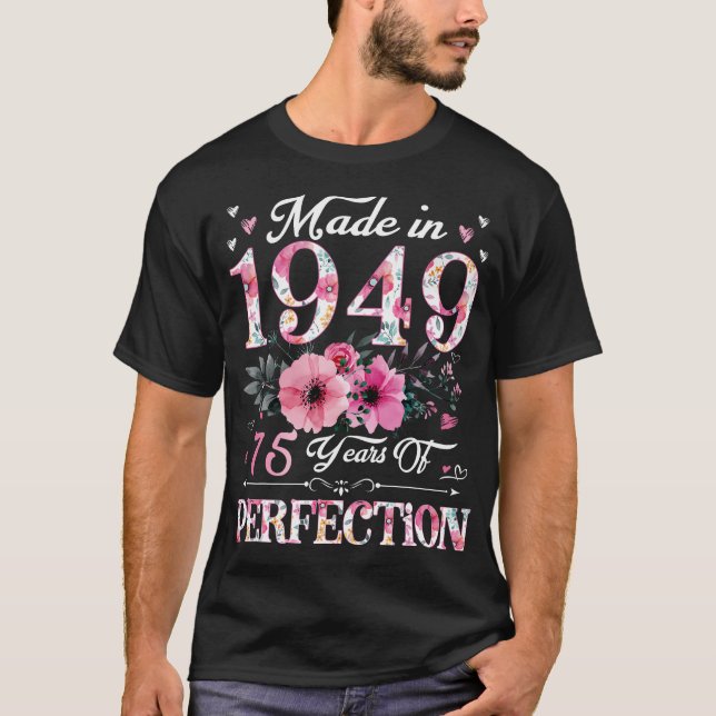 75 år gammal 1949 Blommigt 75:e födelsedagspresent T Shirt (Framsida)