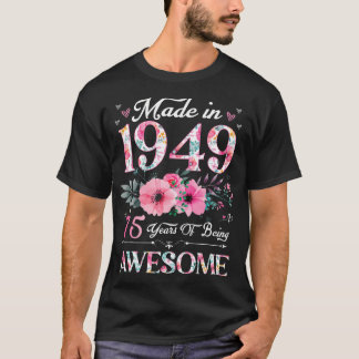 75 år gammal 1949 Blommigt 75:e T Shirt