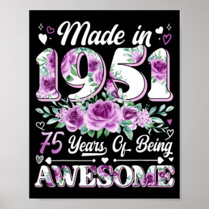 75 år gammal tillverkad 1951 blomster 75-årsdag kv poster