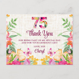 75 års Blommor Blommigt Linen 75:e Birthday Tack Vykort