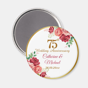 75-års bröllopsjubileum Guld ram Blommig Magnet