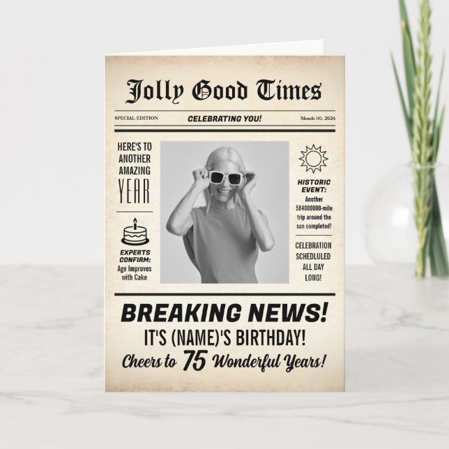 75-års födelsedags tidning, Lägg till foto, Person Kort (Framsida)