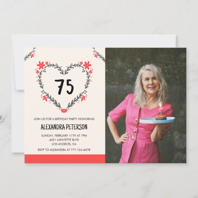 75-års födelsedagsinbjudningar till henne Blommig  Inbjudningar (Framsida)