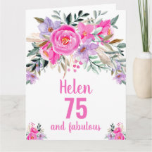 75-års födelsedagskort med rosa akvarellblommor