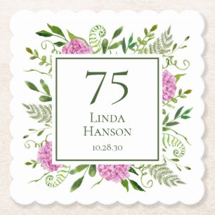75-årsdag Rosa Hydrangeor Underlägg Papper