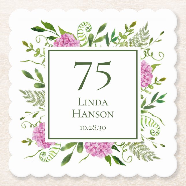 75-årsdag Rosa Hydrangeor Underlägg Papper (Framsida)