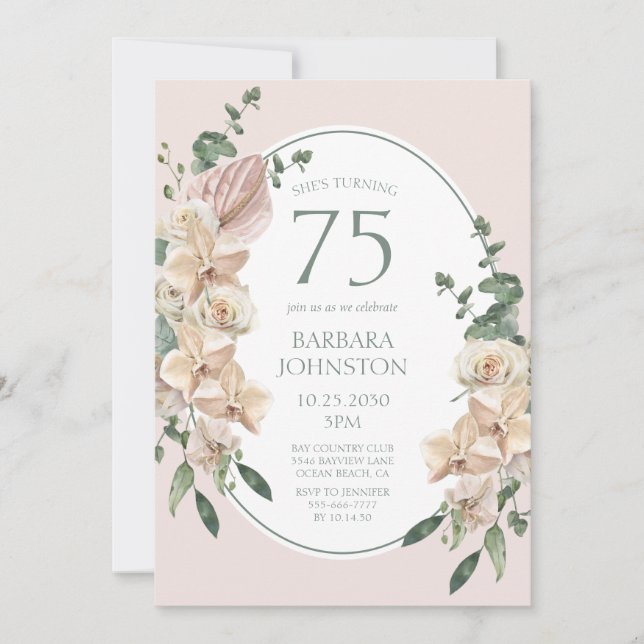 75-årsdag Tropisk Blomma Inbjudningar (Framsida)