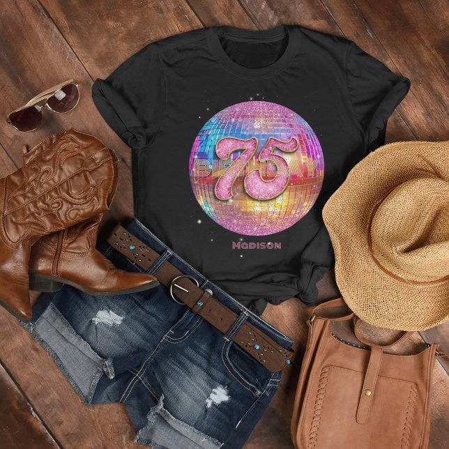 75-årsfest Guld Rosa Glitter Diskokula T Shirt (Skapare uppladdad)