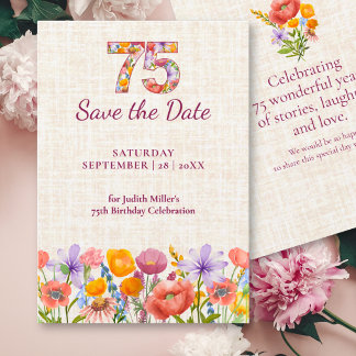 75-årsfirande Elegant blomsterrandigt linne Wildfl Spara Datumet