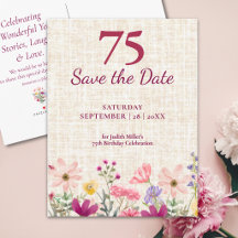 75-årsfirande Elegant Rosa Blommig Save the Date