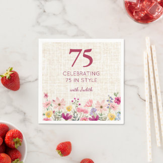 75-årsfirande Elegant Rosa Vildblomma Linnefest Pappersservett