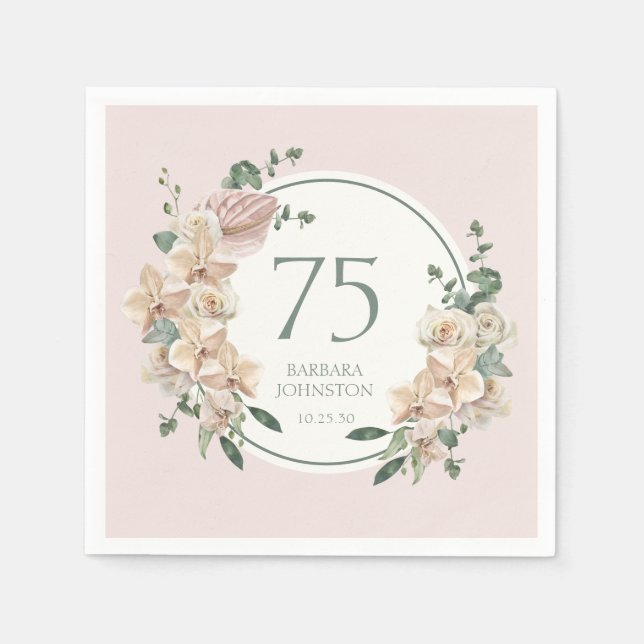 75-årsfirande Tropisk Blomma Pappersservett (Framsidan)