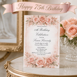75-årsjubileum Blush Rose Elegant Födelsedagsfest Inbjudningar