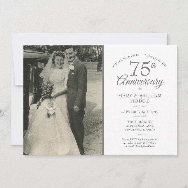 75-årsjubileum Hjärtkonfetti Bröllopsfoto Inbjudningar (Framsida)