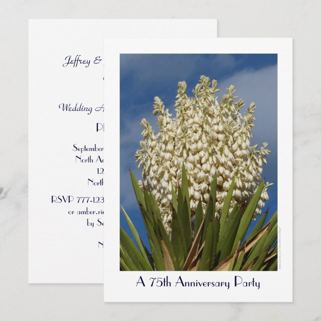 75-årsjubileumspartajud invitation Blommande Yucca Inbjudningar (Fram/baksida)