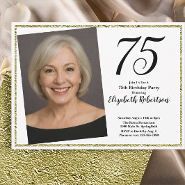 75:e Anpassningsbar Photo White och Guld Inbjudningar