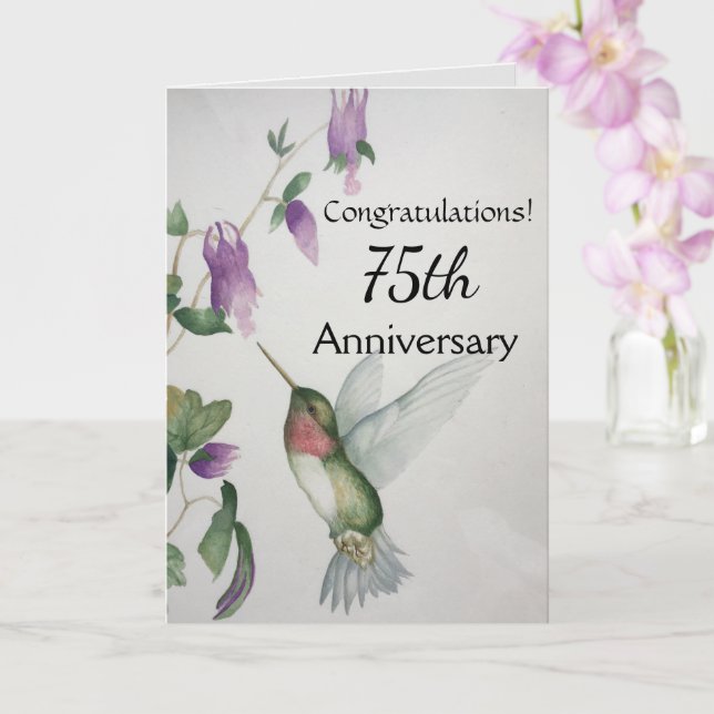 75:e Årsdagen Grattis Hummingbird Kort (Orkide)