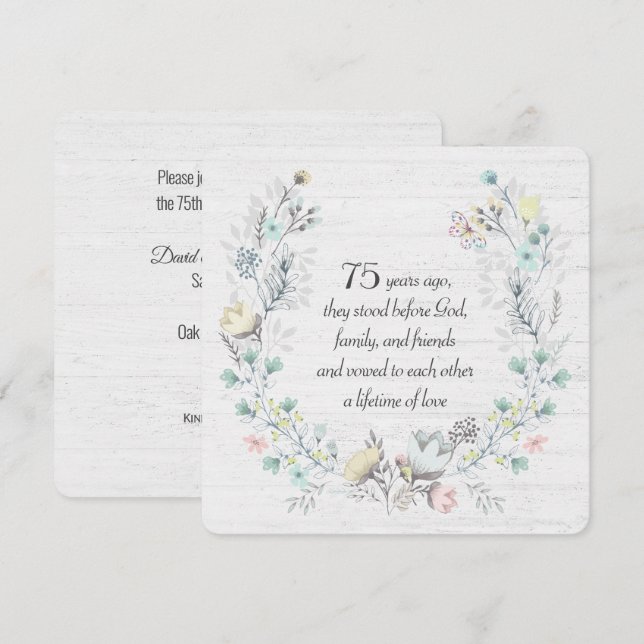 75:e-årsjubileet på trä inbjudningar (Fram/baksida)