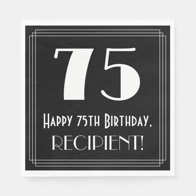 75:e Birthday ~ Art Deco Inspired Titta "75", Namn Pappersservett (Framsidan)