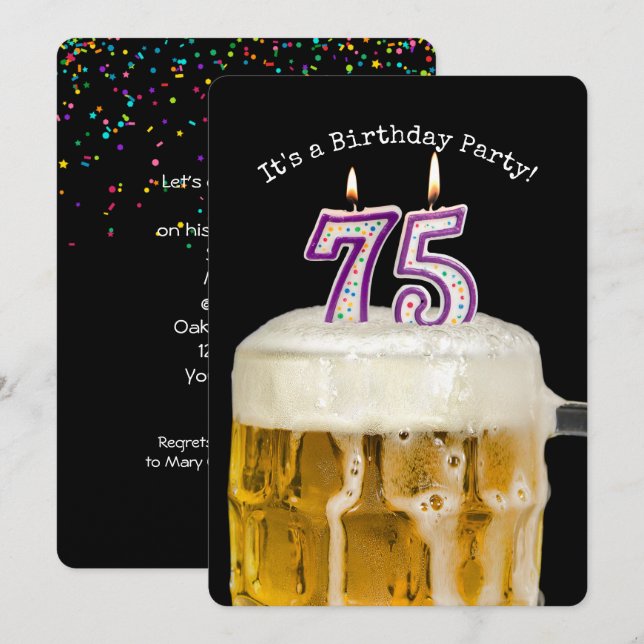75:e Birthday Beer Party Inbjudningar (Fram/baksida)