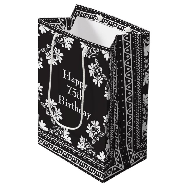 75:e Birthday Black and White Bandanna (Framsidan Vinklad)