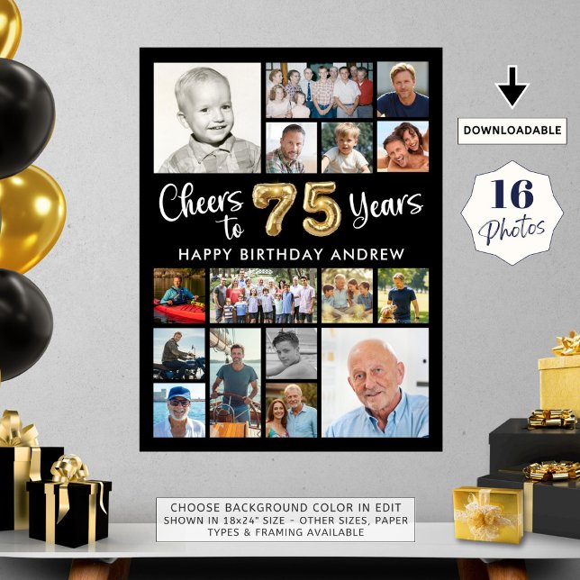 75:e Birthday Black Guld 16 Fototurer till år Poster (Skapare uppladdad)