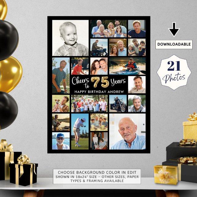 75:e Birthday Black Guld 21 Photo Cheers till Year Poster (Skapare uppladdad)