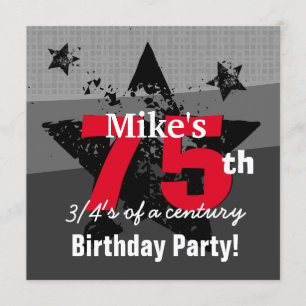 75:e Birthday Charcol och Red Grunge C75A1 Inbjudningar