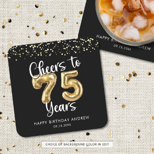75:e Birthday Cheers till 75 års Black Guld Underlägg Papper Kvadrat