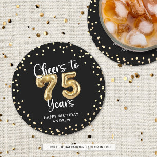 75:e Birthday Cheers till 75 års Black Guld Underlägg Papper Rund