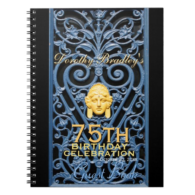 75:e Birthday Firation Art Deco Anpassningsbar Gue Anteckningsbok (Framsidan)