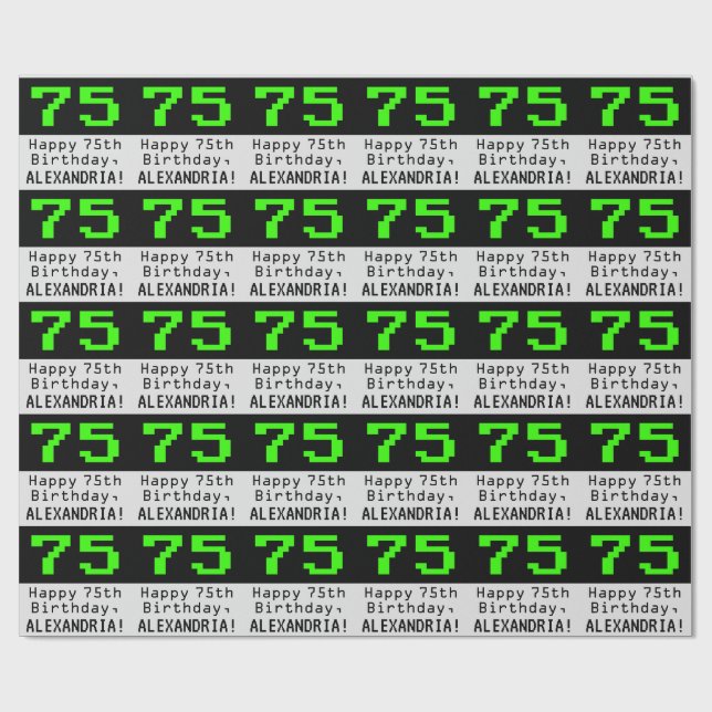 75:e Birthday - Nerdy / Geeky Stil ’75’ och Namn Presentpapper (Platt)
