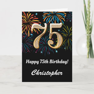 75:e Birthday Rainbow Fireworks Black och Guld Kort