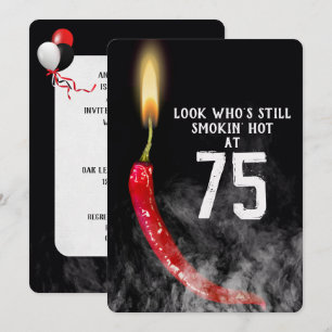 75:e Birthday Red Hett Pepper Candle Inbjudningar