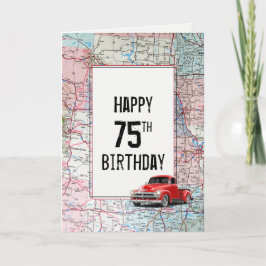 75:e Birthday Red Retro Lastbil vid Karta Kort
