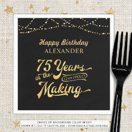 75:e Birthday Retro Vintage Photo Black Guld Napki Pappersservett