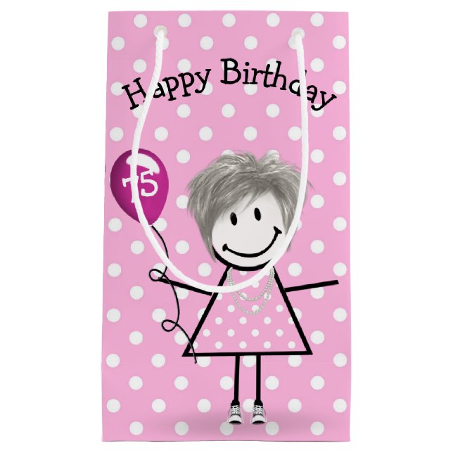 75:e Birthday Stick Girl med Rosa Balloon (Framsidan)