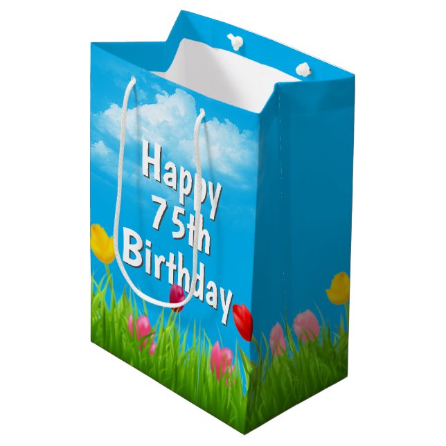 75:e Birthday Tulips Medium Gift Bag (Framsidan Vinklad)